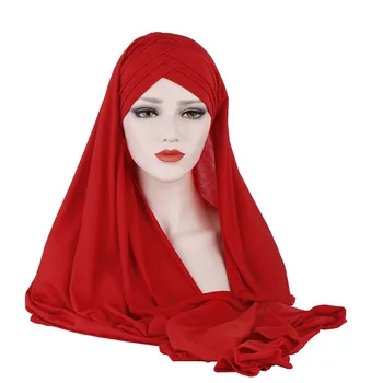 Musulmane Hijab Femeile Moale Musulman Eșarfă Șal De Moda Poliester Culoare Solidă Rochie Musulman Femeile Turbane Turban Instant Folie Cap