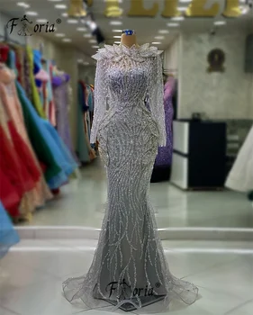 Dubai Cristale Sirena de Seara Formale Rochii Margele de Argint 3D Aplicatii Rochie de Bal Petrecere de Nunta, Rochii Elegante Halat De Petrecere