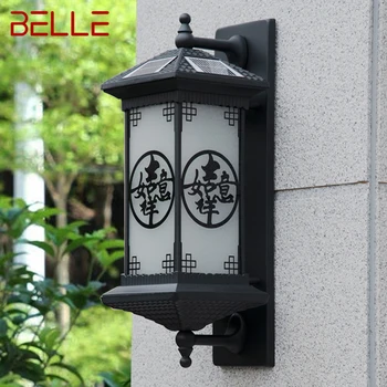BELLE în aer liber Solare Lampă de Perete Creativitatea Stil Chinezesc Negru Tranșee de Lumină LED-uri Impermeabil IP65 pentru Acasă Balcon Curte