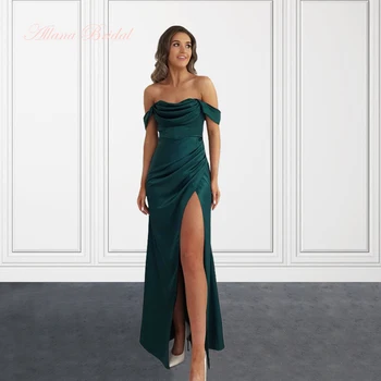 Silk Satin Rochii de Banchet 2024 de pe Umăr Rochii de Partid pentru Femei Mult Formale Rochiile cu Slit Lateral vestidos Para Mujer