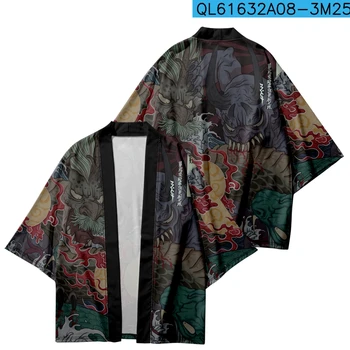 Stil japonez Kimono Streetwear Bărbați Femei Desene animate de Imprimare Cardigan Haori Vară pe Plajă Yukata Plus Dimensiune 4XL 5XL 6XL