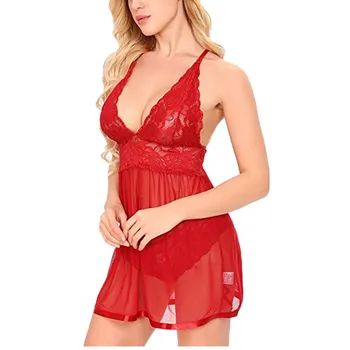 Roșu Purpuriu Babydoll Lenjerie pentru Femei luna de Miere a V-Neck Combinezon Sexy Exotice Deschis Spate Satin