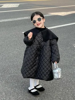 Coreea de îmbrăcăminte pentru copii de iarna fete sens de design la modă matlasat bumbac clip rever mare libertate mijlocul lungime sacou cald