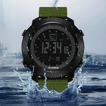 SYNOKE Brand Ceasuri Barbati Curea Nailon Mare Cadran Ceas rezistent la apa 50M Sport în aer liber, Ceas Reloj Hombre