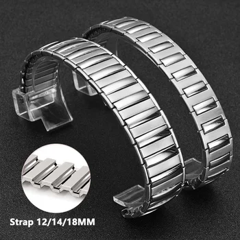 Din Oțel inoxidabil, Banda Elastica 18mm 14mm 12mm Expansiune Bratara Curea din Metal pentru Femei Watchbands Universale Ceasuri Accesorii
