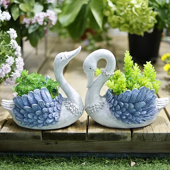 Swan Ghiveci Mic Creative Desktop Balcon Birou Curte Cu Grădină Ornamente Decor Animal Meserii Plantat Container