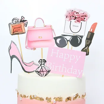 Happy Birthday Cake Topper Regina Lady Tema Decorare Tort Parfum Tocuri Inalte Ruj Cosmetice Consumabile Partid Favoruri