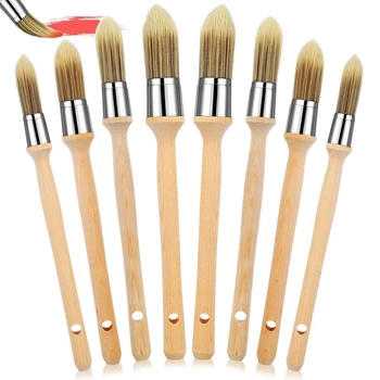 8 Piese Tapiterie Pensula Cu Maner Din Lemn Rotund Marginea Instrument De Pictură Pensule Pentru Casa Colț De Perete Marginile Artă Ușor De Utilizat