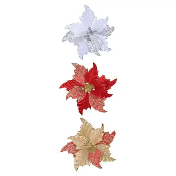Artificiale Flori Poinsettia Petrecere Cununa DIY de Crăciun Coroană de Crăciun Ornamente pentru Pomul de Sclipici Poinsettia Simulare Flori de Craciun