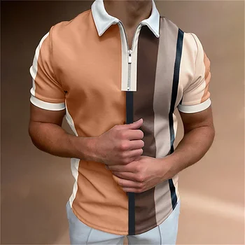 Vara Dungă Fermoar Tricou Polo Pentru Barbati Casual cu Maneci Afaceri Golf Tricou Fashion Street Îmbrăcăminte pentru Bărbați Tricou Topuri Largi