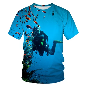Vară Nouă Bărbați Subacvatic Scafandru 3d Imprimate T-Shirt de Moda Casual Răcoritoare Confortabil O Guler Supradimensionat Topuri Haine Tees