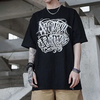 Bumbac pur American Strada Retro cu mânecă Scurtă T-shirt de Vara Noi Chicano Tatuaj Hip-hop Vrac Rotund Gât de Sus de Îmbrăcăminte pentru Bărbați