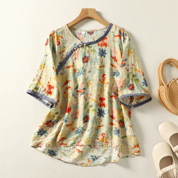 2023 New Sosire Stil Chinezesc Rece Vara Tricouri Topuri Largi Subțire De Lumină Moale Print Floral Pentru Femei Vintage Casual Tricouri Tricou