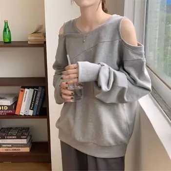 Grey pentru Femei Îmbrăcăminte de Bumbac de Pe Umăr de Sus pentru 2023 Femeie T-shirt Liber de Primăvară și de Toamnă Vanzare Tricou Simplu, Ieftin, Elegant Tee