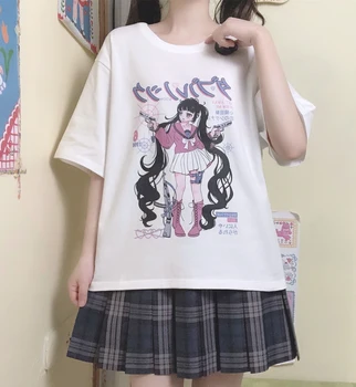 Coreea de Femei T-shirt Harajuku Anime bluza tricou Femei Streetwear Y2k Top Tricou Estetice goth Supradimensionate Femeie Tricouri plus
