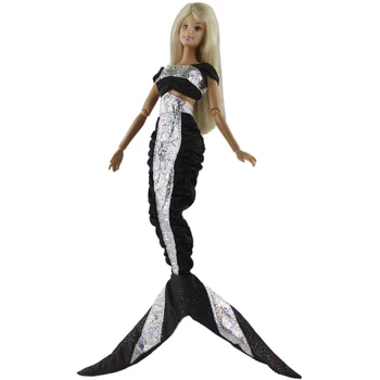 NK 1 Buc Basm Cosplay Costum Negru Rochie de Moda Coada de Sirena pentru Papusa Barbie Accesorii 1/6 Papusa Pansament Jucărie