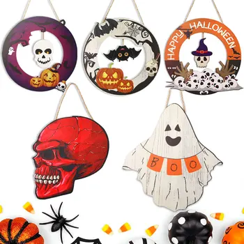 Halloween Ușă De Lemn, Draperii Cap De Craniu Bat Boo Doorplate Pandantiv Truc Sau Trata Halloween Fericit Ghost Festival Decor Acasă