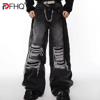 PFHQ American Streetwear Patch-uri de Nișă Blugi Barbati Toamna Fluxul Liber de Motociclete Frumos Avansate Denim Pantaloni Picior Drept 21Z3627