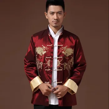 Chineză Tradițională phoenix tipărite haine dragon Tang costum haine barbati brodate cu maneci lungi Festival sacou de nunta