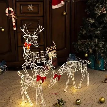1 buc Reni Familie Lumini de Crăciun de Plastic de Elan, de Cerb de Crăciun, Decoratiuni de Gradina Cu LED Lumina Stralucitoare, Sclipici Reni