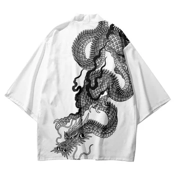 Plus Dimensiune 6XL Traditionale Japoneze cu Dragon Print Kimono Cosplay Samurai Haori Obi Femei Barbati Cardigan de Plaja Yukata Asiatice Haine