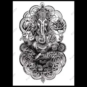 Impermeabil Tatuaj Temporar Autocolant Elefant Ganesha Ganapati Brațul Înapoi Corp Mare Artă Flash Tatuaj Fals Tatuaj pentru Femei Barbati