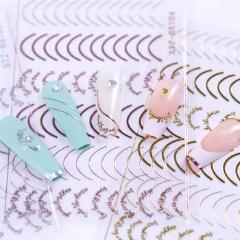 Franceză a Crescut de Aur Striping Bandă de Design de Unghii Benzi de Linii de Geometrie 3D Sticker pentru Unghii Gel de unghii Decalcomanii Autocolant pentru Manichiură