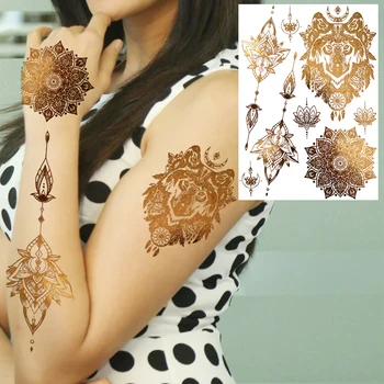 Mandala Aur Lup Tatuaje Temporare Pentru Femei Adulți Realist Șarpe Craniu Pene Tatuaj Fals Autocolant Rezistent La Apa Brațul Arta Tatuaje