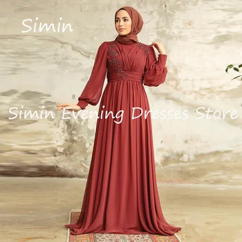 Simin Șifon O-linie O-gât Aplicatiile Zburli Formale Rochie de Bal Etaj lungime Arabe Seara Elegante, rochii de Petrecere pentru femei 2023