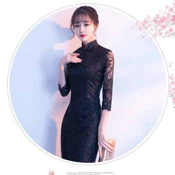 De înaltă Calitate Femei Negru Rochie de sex Feminin Cheongsam Slim Stil Chinezesc Tradițional Rochii Qipao pentru Femei Partid