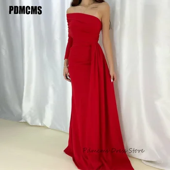 PDMCMS Sexy Solid Elegant pe Un Umăr Rochii de Seara Mâneci Lungi Nămol Pliuri Formale Rochii de Bal arabă Rochie de Petrecere Pentru Femei