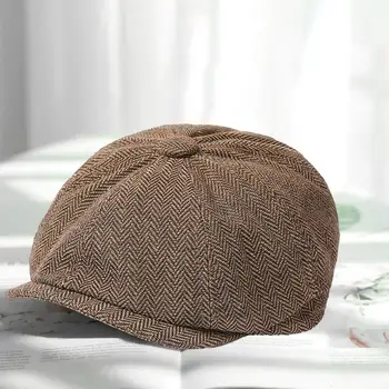 Toamna Iarna Barbati Bereta Pălărie Clasic Herringbone Model Octogonal Pălărie Extins Refuz Bereta Pălărie Ziarul Pictor Pălărie