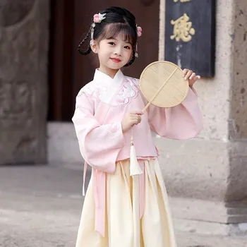 Chineză Broderie Hanfu Copii Petrecere De Nunta Fata Rochie De Flori Prințesă Primul Banchet De Absolvire Campus Minge Rochie Cadou De Crăciun