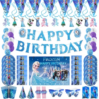 Disney Frozen Temă Ziua De Naștere Decoratiuni Petrecere Fundalul Banner Șervețel Cupa Placa Balon Tacamuri De Unica Folosinta Set Consumabile Cadouri