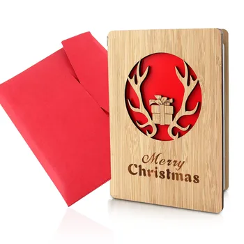 Felicitare de crăciun cu Plic, Crăciun Fericit Bambus Card cu Cerb, 1 Pachet | 6 inch Lung și 4.3 inch Wide