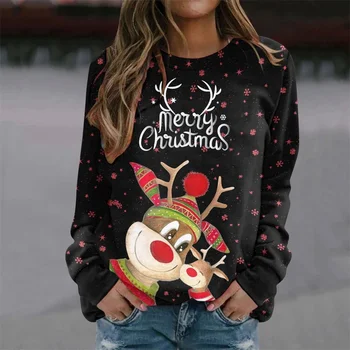 Femei cu Maneci Lungi Tricou de Crăciun Elan 3d Print T Camasa Pentru Bumbac Tee 5xl de Iarna pentru Femeie Bluze de Moda de Îmbrăcăminte Casual Tricou