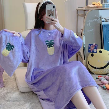 Nou Frumos Flanel cămașă de noapte pentru Femei de Agrement de Iarna Femei Cămașă de noapte se Ingroase Sleepwear Trimite Același Sac de Depozitare de Design de Moda