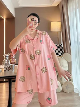 Nouă Femei Plus Dimensiune 2 Piese Seturi De Pijama Liber Casual Drăguț Imprimare Short Sleeve V-Neck Pijamale Moi Kawaii Body De Vara