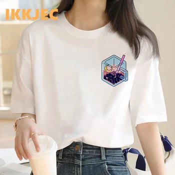 boba bubble tea haine tricou femeie cuplu haine 2022 imprimare harajuku kawaii epocă crop top tricou tumblr