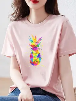 Tee Top Print T Camasa Maneca Scurta Moda Vara Ananas Acuarelă Haine Drăguț O-gât Îmbrăcăminte pentru Femei Graphic T-shirt