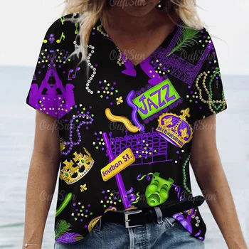 Carnaval T-shirt Femei V-neck Maneca Scurta Trendy Moda Liber 3D Model de Imprimare T Tricoul Street Wear 2024 Y2K Haine Tricouri
