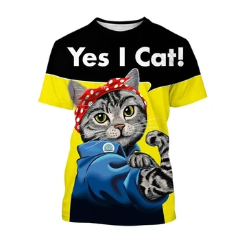 Popular Noutate Pisica Drăguț 3D de Imprimare T-shirt pentru Bărbați Mânecă Scurtă Gât Rotund de Sus Haine pentru Copii Streetwear Amuzant Teuri de Sus