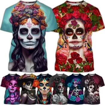 New Mexican Fata Katrina 3D Casual Moda de Vara T-Shirt de Imprimare Mexican Ziua Morților Strada Hip Hop Maneci Scurte Topuri Tricouri
