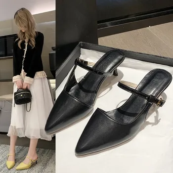 Agrement de Vară, Papuci de casă Papuci de Moda pentru Femei Slide-uri Subliniat Toe Casual Subțire Mijlocul Tocuri Pantofi pentru Femei Catâri Plus Dimensiune