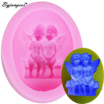 Byjunyeor F1102 Înger Băiat și Fată UV Rășină de Silicon Mucegai Fondant de Ciocolata Bomboane Lollipop Cristal Epoxidice Lut Moale Coace Instrumente