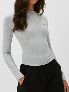Femeile de Bază Topuri de Culoare Solidă Montate Tricou cu Maneci Lungi, Pulover Casual pentru Toamna Club Streetwear Estetice Haine