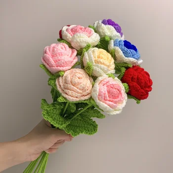 Țesute croșetat Flori Împletite Buchet de Creatie Handmade Artificiale a Crescut Decoratiuni Ziua Îndrăgostiților, Ziua Profesorului, Ziua de nastere Cadouri
