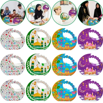 6Pack Eid Mubarak Cutie de Bomboane Islam, Musulman Hârtie de Ciocolată Cutii de Cadouri Formă Luna Trata Gustare Saci de Ramadan Consumabile Partid