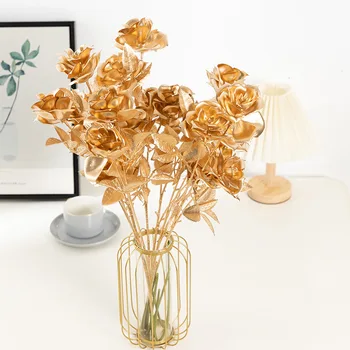 Flori Artificiale Aur A Crescut De Placat Cu Aur Trandafiri Flori De Ziua De Nastere Ziua Îndrăgostiților Cadou Creativ Festivalul Rose Petrecere Acasă Decor