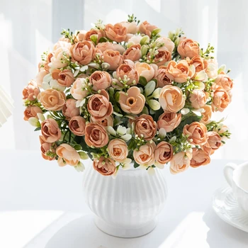 15 Capete de Mătase Trandafir de Ceai Mic Bud Pentru Nunta petrecere în aer liber arc Acasă Aranjament Floral de Craciun Decor de Flori Artificiale
